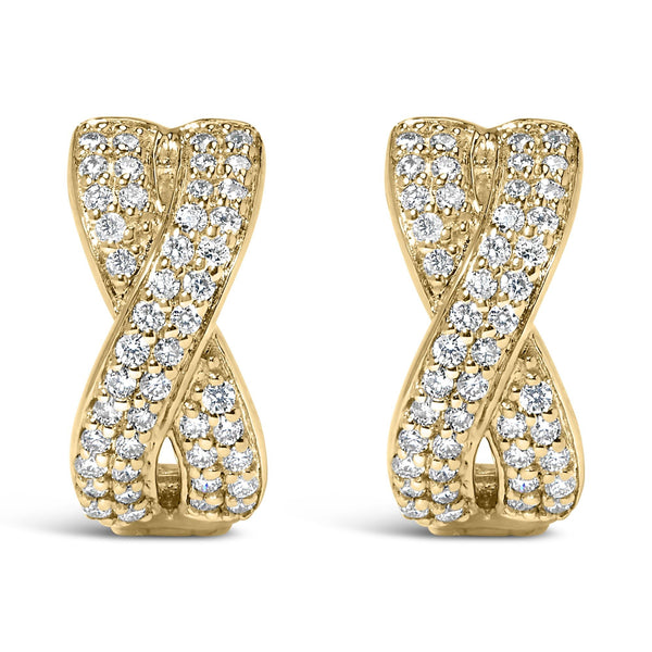 1/3 Ct. T.W. Diamond Criss Cross Huggie Hoop Earrings in 14K Yellow Gold, photo 2