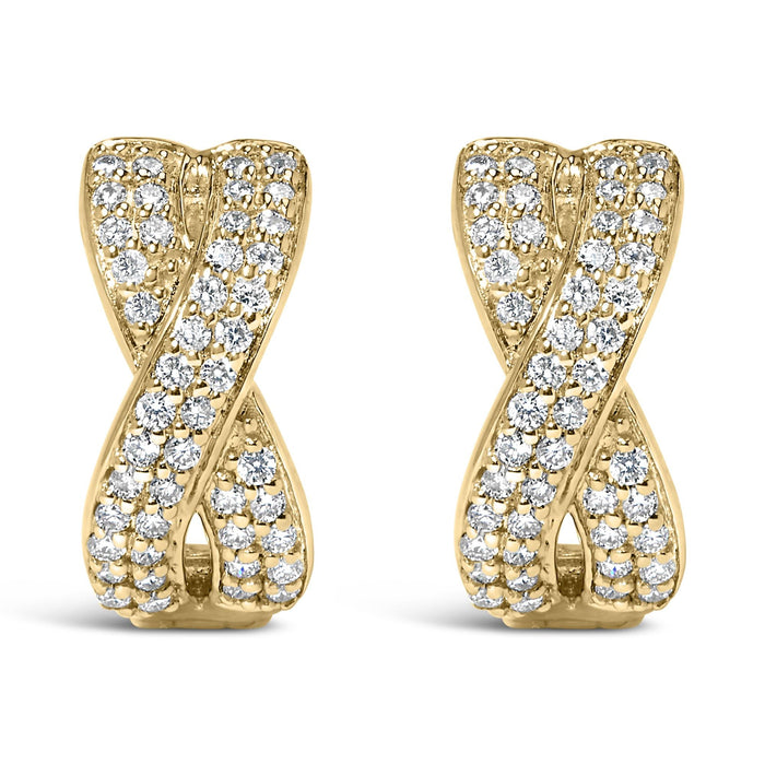 1/3 Ct. T.W. Diamond Criss Cross Huggie Hoop Earrings in 14K Yellow Gold, photo 2