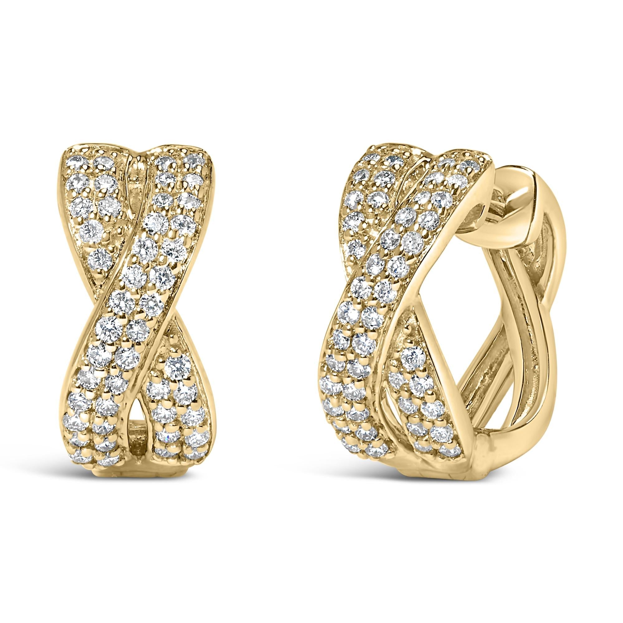 1/3 Ct. T.W. Diamond Criss Cross Huggie Hoop Earrings in 14K Yellow Gold, photo 1