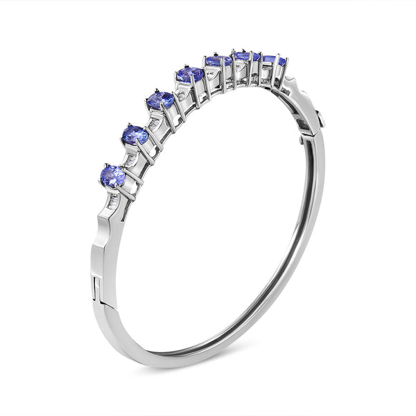1/4 Ct. T.W. 5mm Oval Blue Tanzanite and Diamond Bangle in 14K White Gold, photo 2