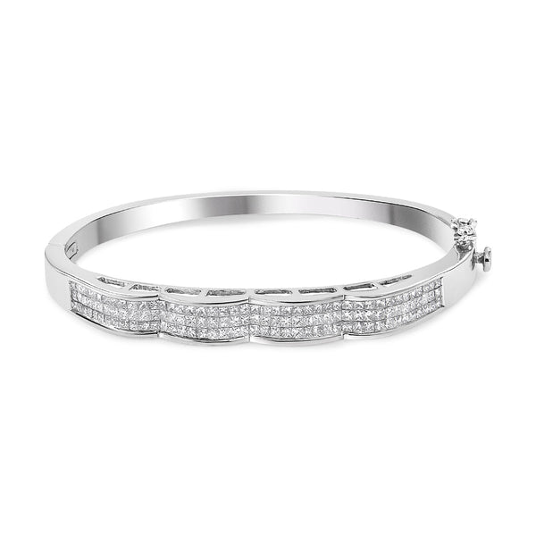 3 1/3 Ct. T.W. Invisible-Set Princess-Cut Diamond Wave Bangle Bracelet in 14K White Gold, photo 1