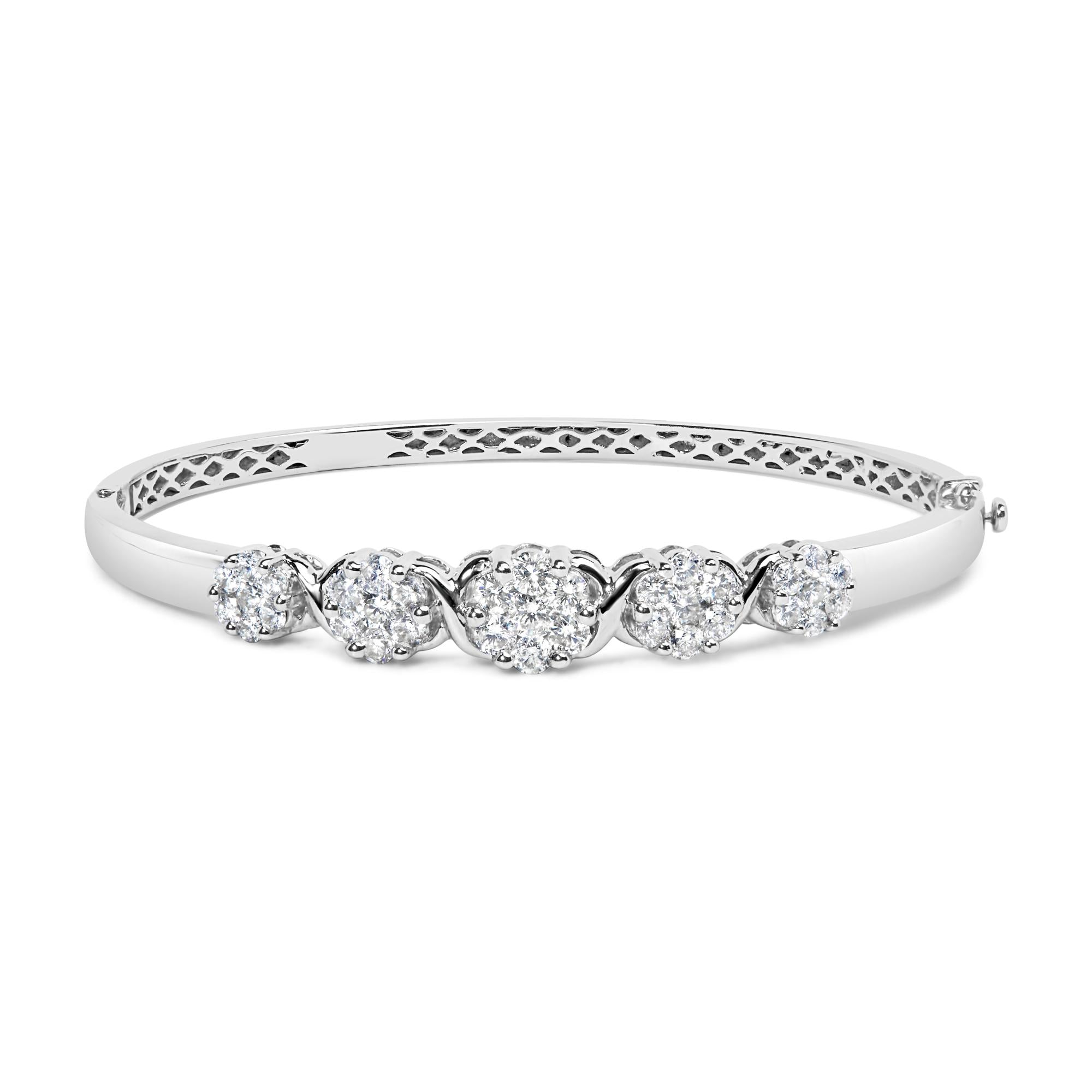 2 1/2 Ct. T.W. Diamond Graduating Floral Cluster Bangle Bracelet in 14K White Gold, photo 1
