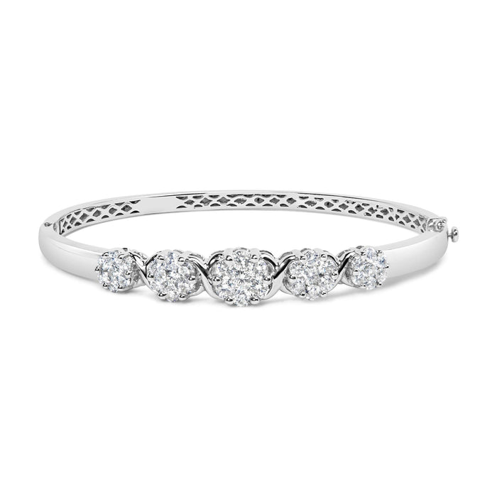2 1/2 Ct. T.W. Diamond Graduating Floral Cluster Bangle Bracelet in 14K White Gold, photo 1