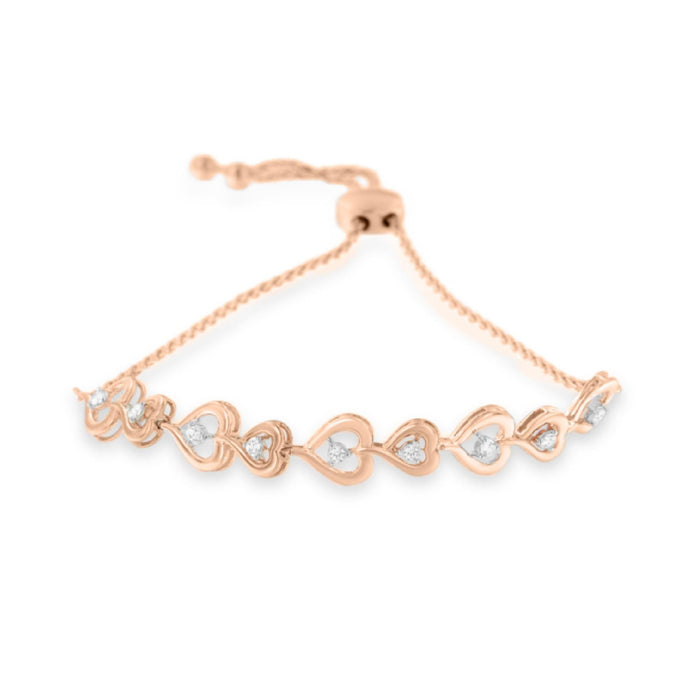 Pulsera bolo de corazones enlazados con diamantes de 0.30 ct. p.t. en plata de ley con baño rosa, foto 1
