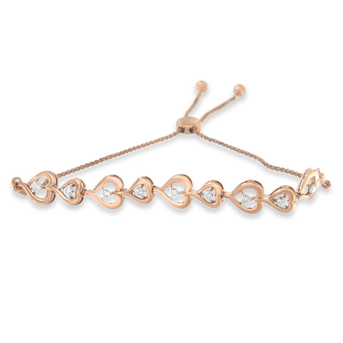 Pulsera bolo de corazones enlazados con diamantes de 0.30 ct. p.t. en plata de ley con baño rosa, foto 2