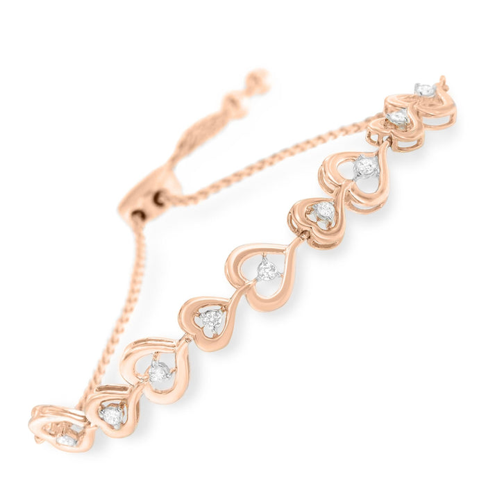 Pulsera bolo de corazones enlazados con diamantes de 0.30 ct. p.t. en plata de ley con baño rosa, foto 3