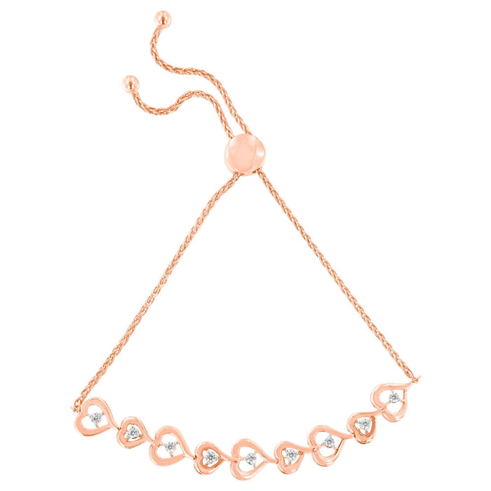 Pulsera bolo de corazones enlazados con diamantes de 0.30 ct. p.t. en plata de ley con baño rosa, foto 5