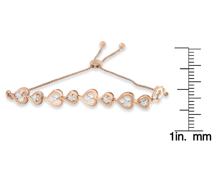 Pulsera bolo de corazones enlazados con diamantes de 0.30 ct. p.t. en plata de ley con baño rosa, foto 6