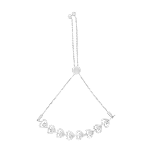 Pulsera bolo de corazón tejido con diamantes de 0.1 ct. p.t. en plata de ley, foto 1