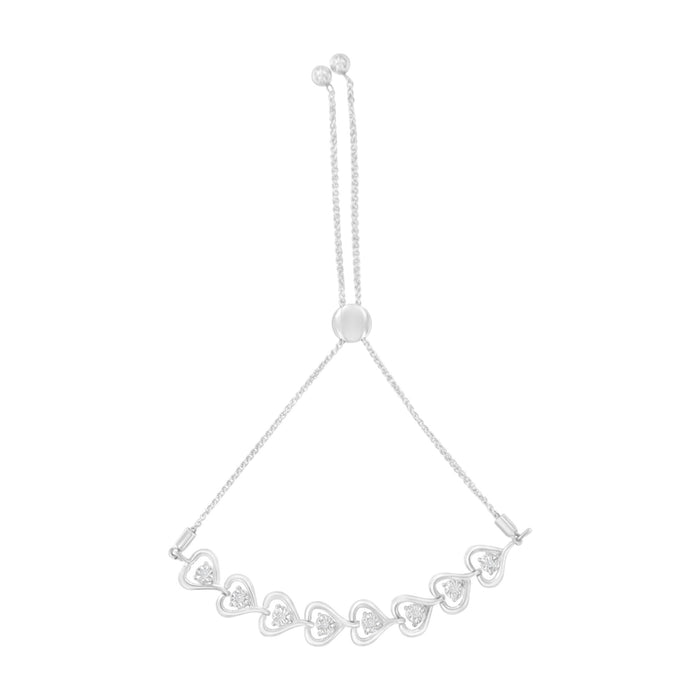 Pulsera bolo de corazón tejido con diamantes de 0.1 ct. p.t. en plata de ley, foto 1