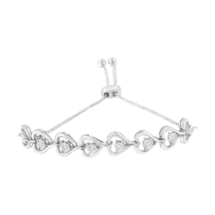 Pulsera bolo de corazón tejido con diamantes de 0.1 ct. p.t. en plata de ley, foto 2