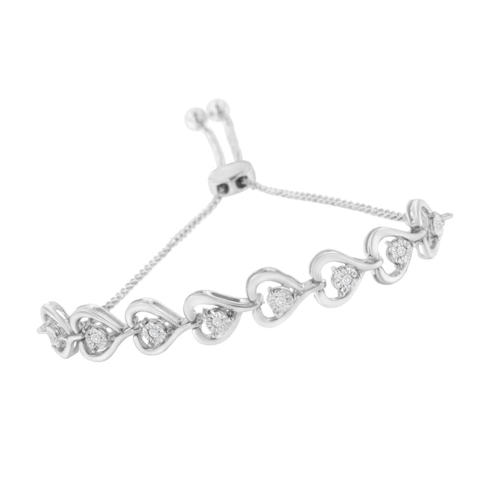Pulsera bolo de corazón tejido con diamantes de 0.1 ct. p.t. en plata de ley, foto 4