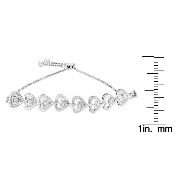 Pulsera bolo de corazón tejido con diamantes de 0.1 ct. p.t. en plata de ley, foto 7