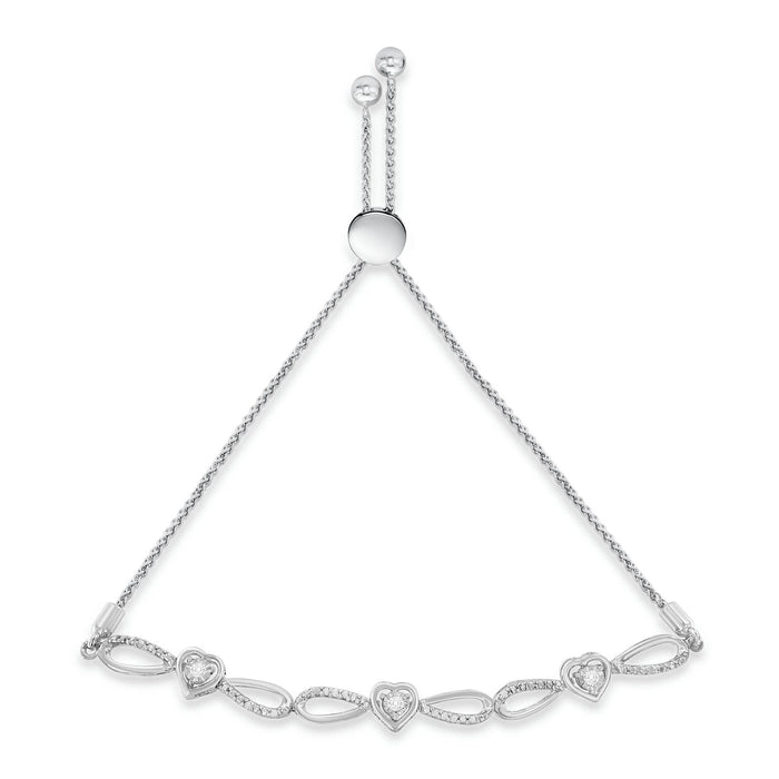 Pulsera bolo ajustable de corazón e infinito con detalle de diamante en plata de ley, color I-J, claridad I3, 4 pulg., foto 2