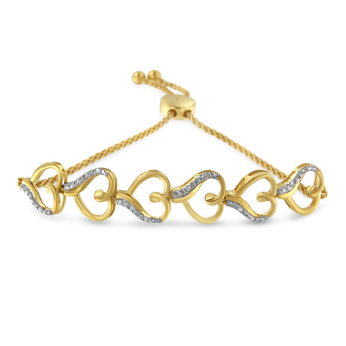 Pulsera bolo de eslabones de corazón con detalle de diamante en plata de ley bañada en oro amarillo de 14K, foto 1