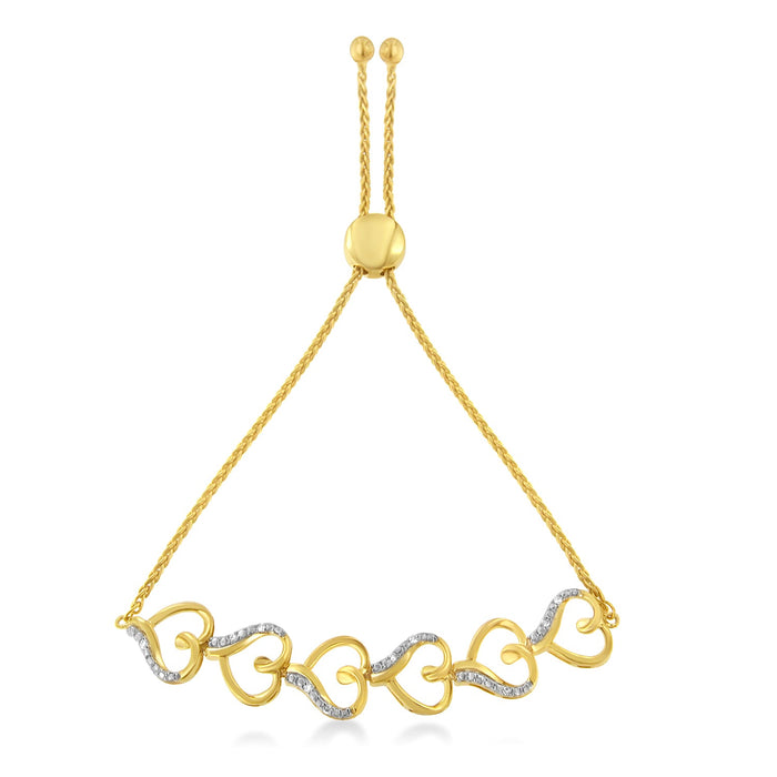 Pulsera bolo de eslabones de corazón con detalle de diamante en plata de ley bañada en oro amarillo de 14K, foto 2