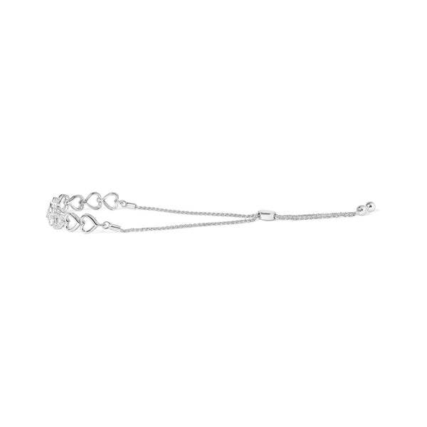 Pulsera bolo de eslabones de corazón con diamantes de 1/10 ct. p.t. en plata de ley, foto 2