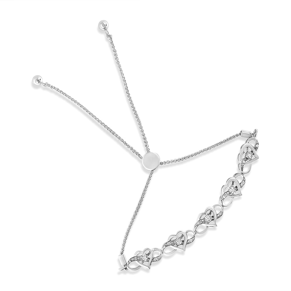 Diamond Accent Interlocking Infinity and Heart Adjustable Bolo Tennis Bolo Bracelet in Sterling Silver, photo 1