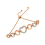 Pulsera bolo ajustable de círculo y corazón con detalle de diamante en plata de ley bañada en oro rosa de 14K, color I-J, claridad I3, ajustable 6 pulg., foto 2