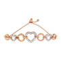 Pulsera bolo ajustable de eslabones de corazón con diamantes redondos de 1/10 ct. p.t. en oro rosa de 10K sobre plata, foto 4