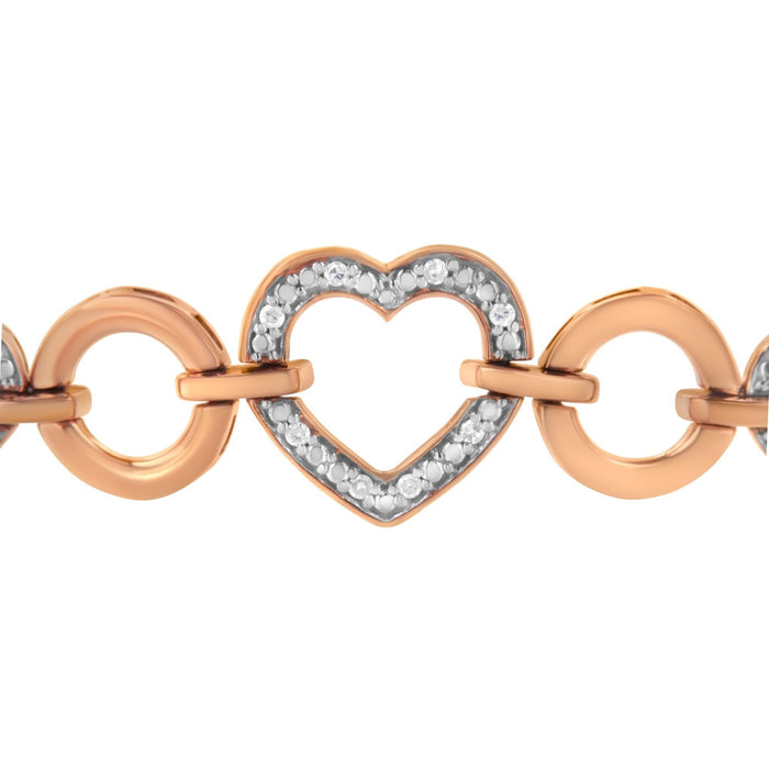Pulsera bolo ajustable de eslabones de corazón con diamantes redondos de 1/10 ct. p.t. en oro rosa de 10K sobre plata, foto 5