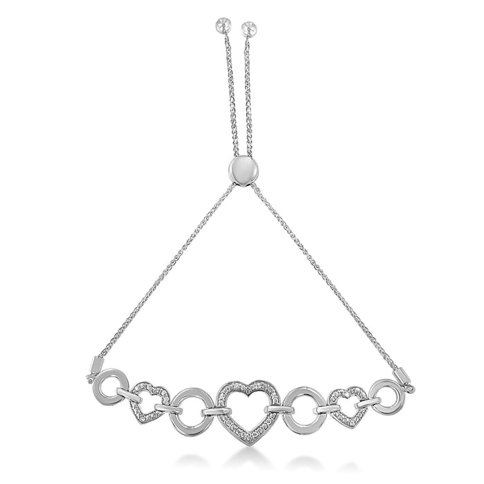 Pulsera tenis bolo ajustable con triple corazón entrelazado y detalle de diamante en plata de ley, color H-I, claridad I2-I3, 4 pulg., foto 3