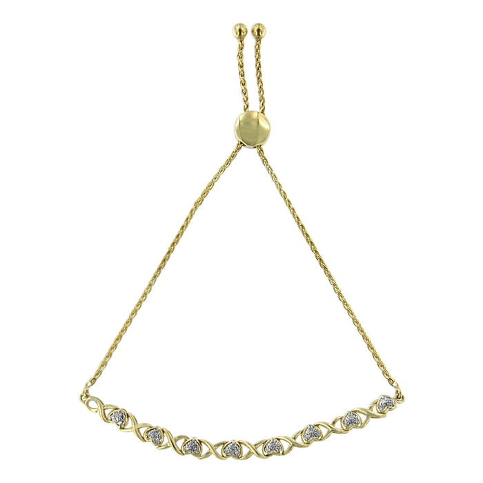 1/10 Ct. T.W. Diamond Heart and X-Link Adjustable Bolo Bracelet in 10K Yellow Gold over Sterling Silver, photo 1