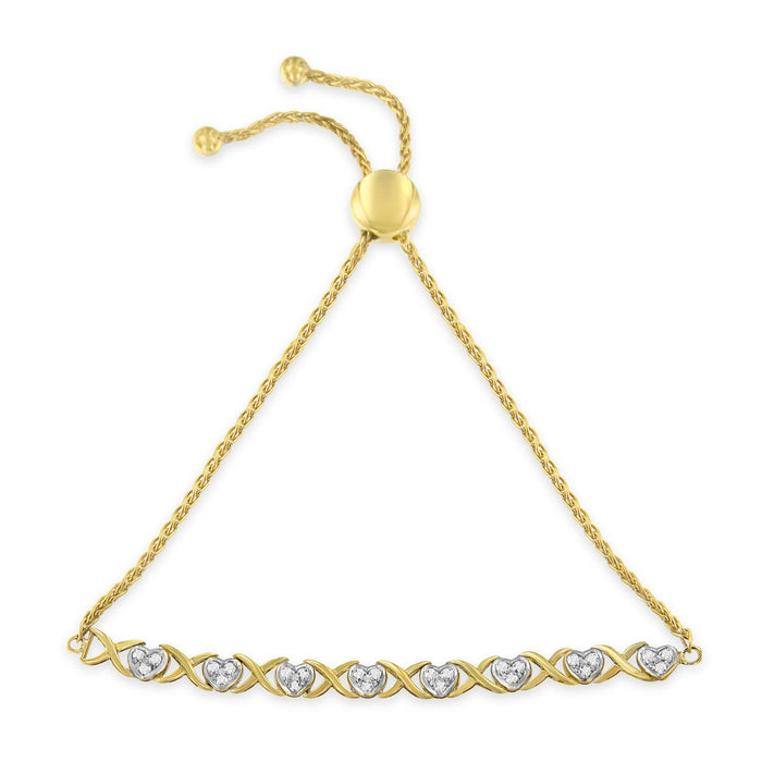1/10 Ct. T.W. Diamond Heart and X-Link Adjustable Bolo Bracelet in 10K Yellow Gold over Sterling Silver, photo 2