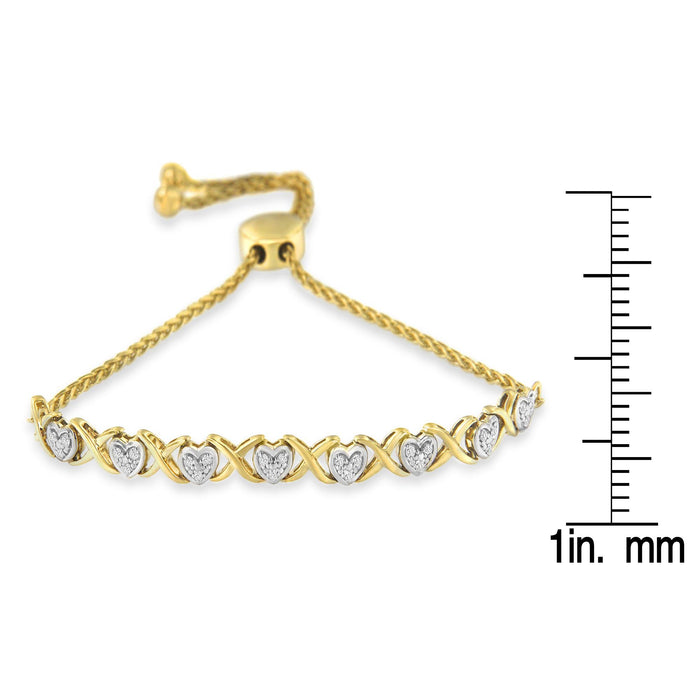 1/10 Ct. T.W. Diamond Heart and X-Link Adjustable Bolo Bracelet in 10K Yellow Gold over Sterling Silver, photo 4