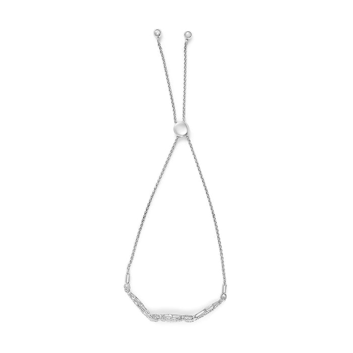 Pulsera tenis bolo ajustable trenzada con marco cojín, lados de corazón y diamantes en plata de ley, color I-J, claridad I3, 4 pulg., foto 4