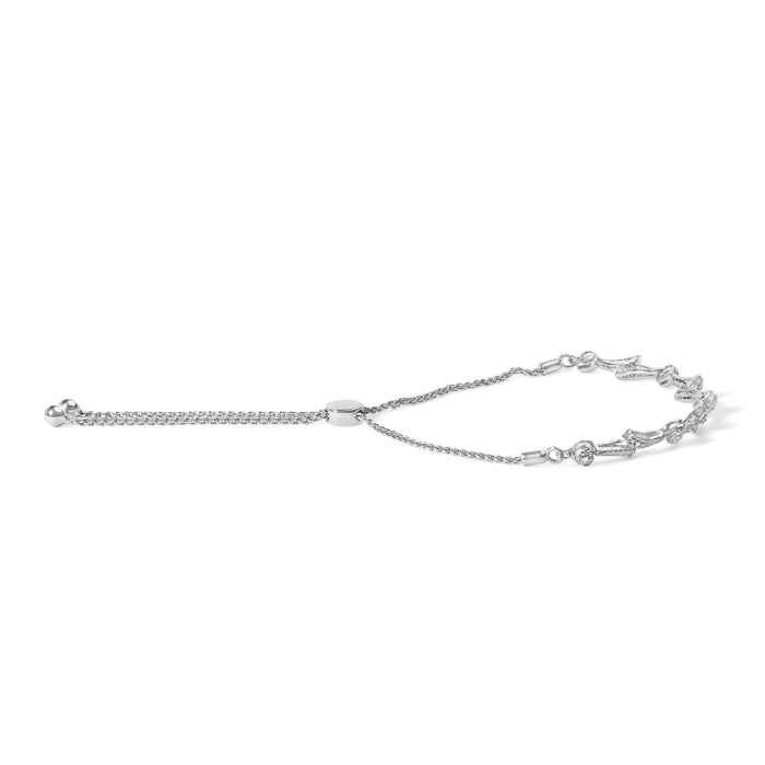 Pulsera bolo de eslabones de corazón y ola con detalle de diamante en plata de ley, foto 4