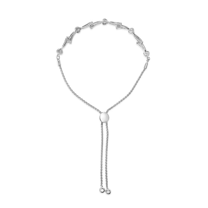 Pulsera bolo de eslabones de corazón y ola con detalle de diamante en plata de ley, foto 10