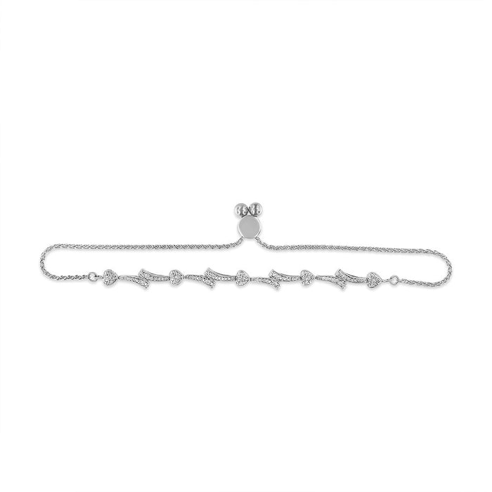 Pulsera bolo de eslabones de corazón y ola con detalle de diamante en plata de ley, foto 13