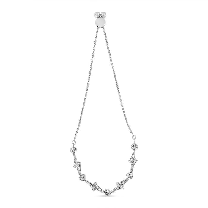 Pulsera bolo de eslabones de corazón y ola con detalle de diamante en plata de ley, foto 16