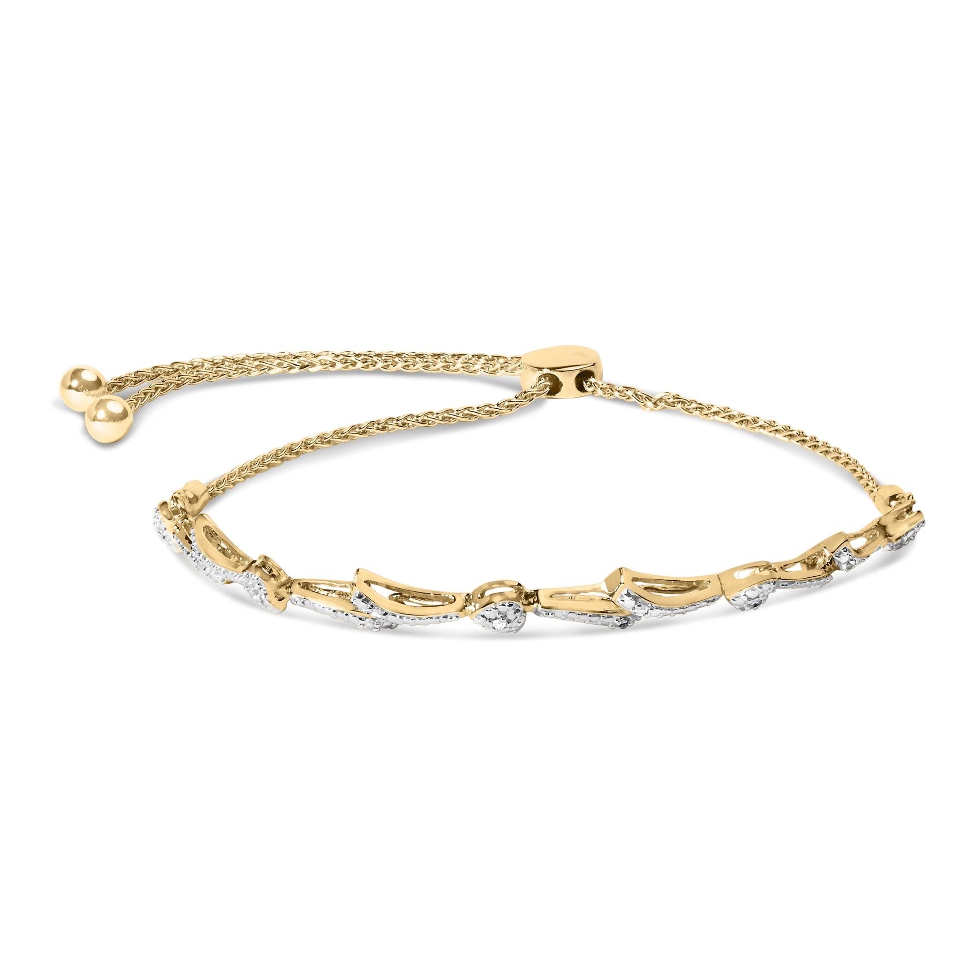 Pulsera bolo de eslabones de corazón y ola con detalle de diamante en plata de ley, foto 3