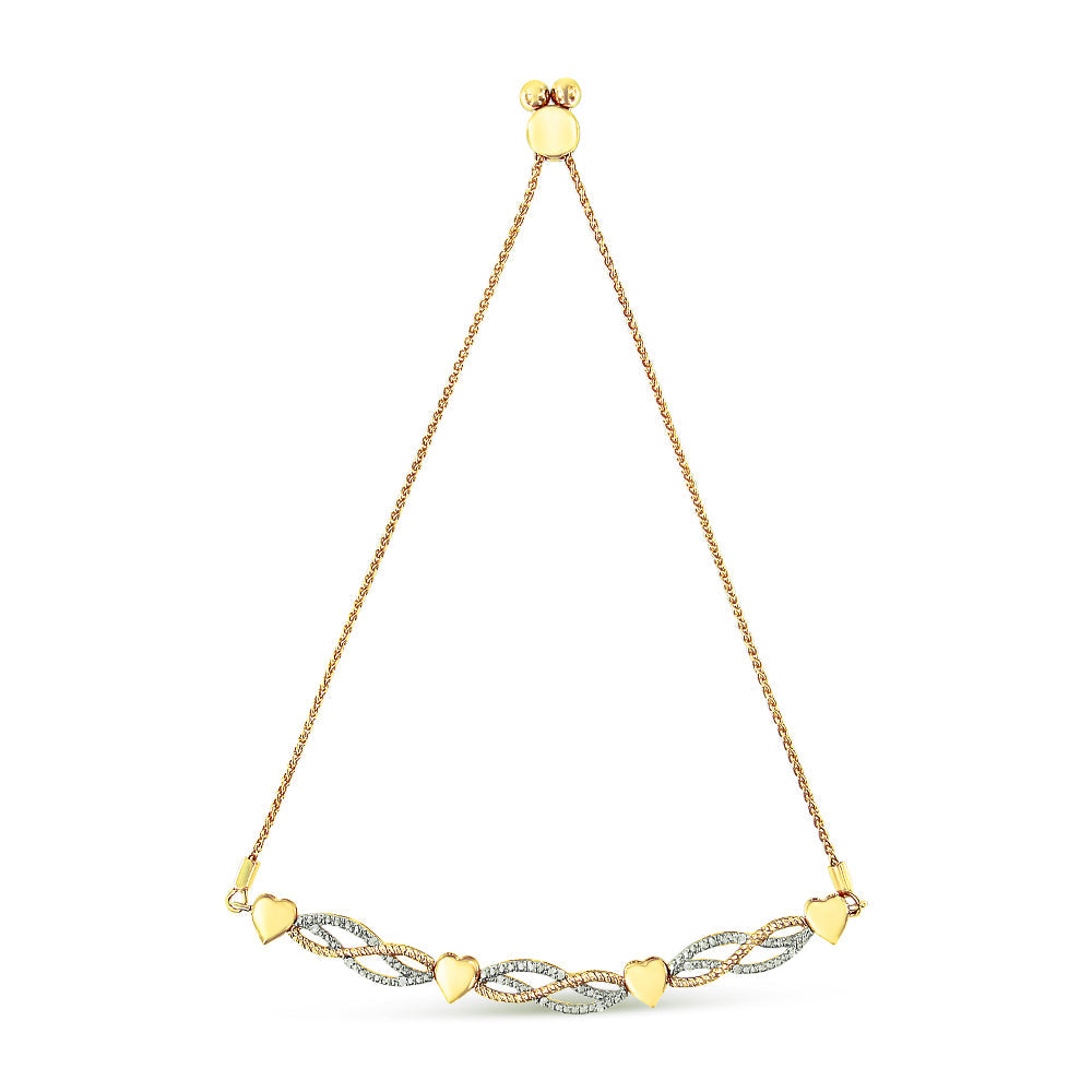 Pulsera bolo de onda y corazones con diamantes de 1/10 ct. p.t. en plata de ley bañada en oro amarillo de 14K, foto 1