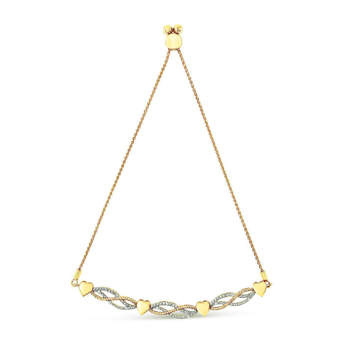 Pulsera bolo de onda y corazones con diamantes de 1/10 ct. p.t. en plata de ley bañada en oro amarillo de 14K, foto 1