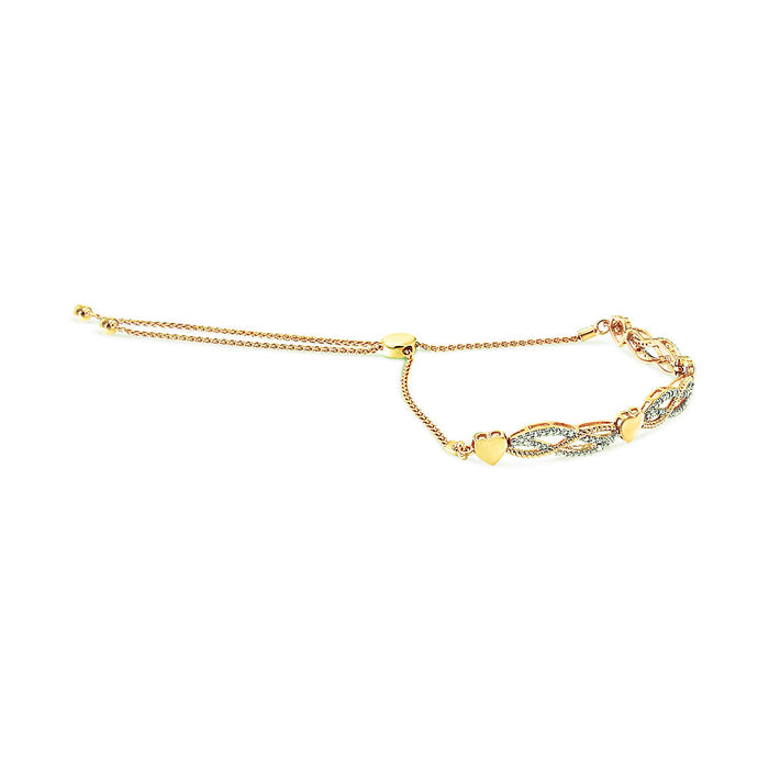 Pulsera bolo de onda y corazones con diamantes de 1/10 ct. p.t. en plata de ley bañada en oro amarillo de 14K, foto 2