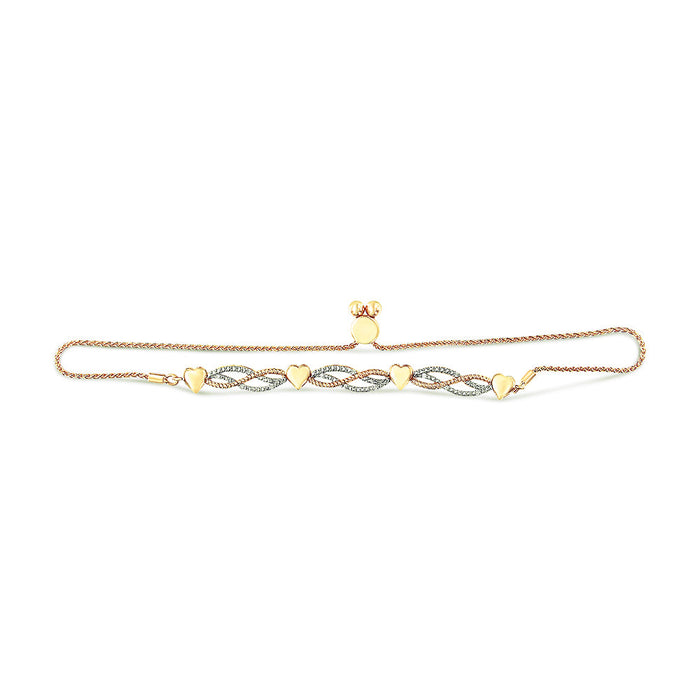 Pulsera bolo de onda y corazones con diamantes de 1/10 ct. p.t. en plata de ley bañada en oro amarillo de 14K, foto 4
