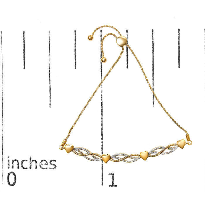 Pulsera bolo de onda y corazones con diamantes de 1/10 ct. p.t. en plata de ley bañada en oro amarillo de 14K, foto 5