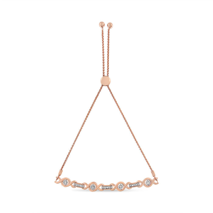 Pulsera bolo ajustable trenzada con engaste de canal y detalle de diamante en plata de ley, foto 1