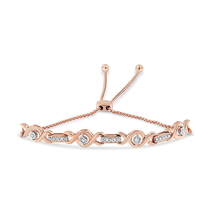 Pulsera bolo ajustable trenzada con engaste de canal y detalle de diamante en plata de ley, foto 3