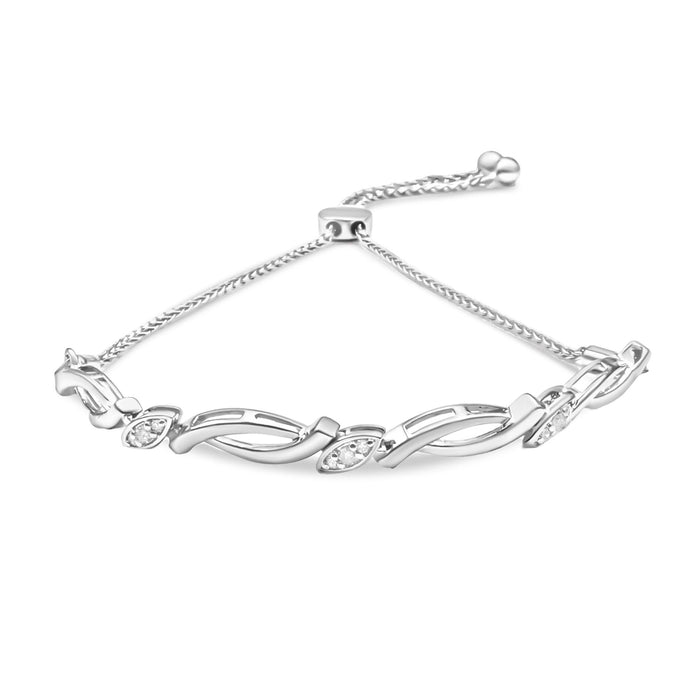 Diamond Accent Alternating Swirl Link Bolo Bracelet in Sterling Silver, photo 1