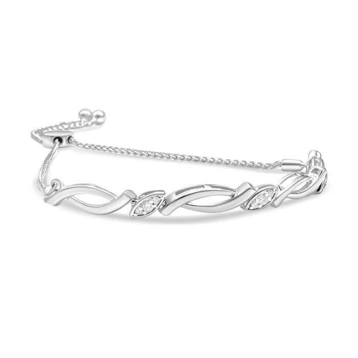Diamond Accent Alternating Swirl Link Bolo Bracelet in Sterling Silver, photo 4