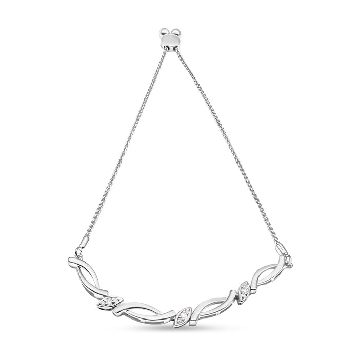 Diamond Accent Alternating Swirl Link Bolo Bracelet in Sterling Silver, photo 10