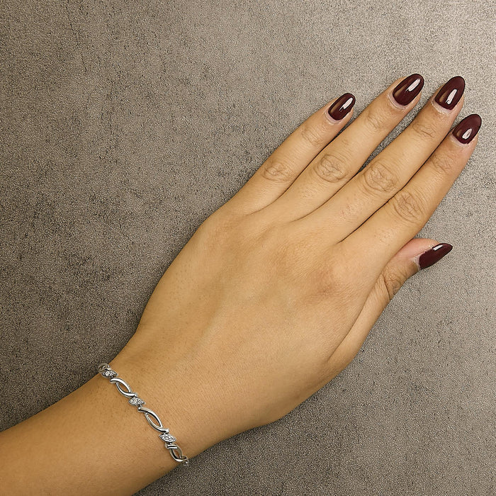 Diamond Accent Alternating Swirl Link Bolo Bracelet in Sterling Silver, photo 7