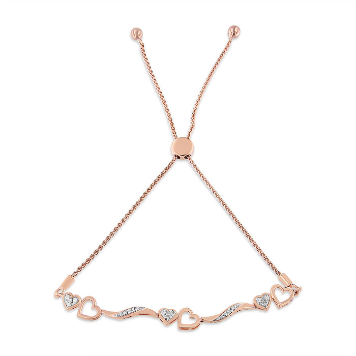 Pulsera bolo ajustable de onda y corazones con diamantes de 1/10 ct. p.t. en plata de ley, foto 4