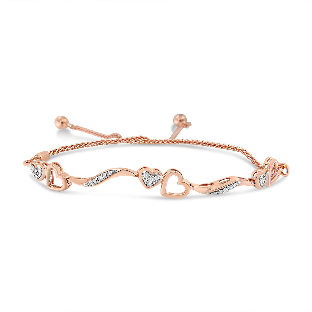 Pulsera bolo ajustable de onda y corazones con diamantes de 1/10 ct. p.t. en plata de ley, foto 2
