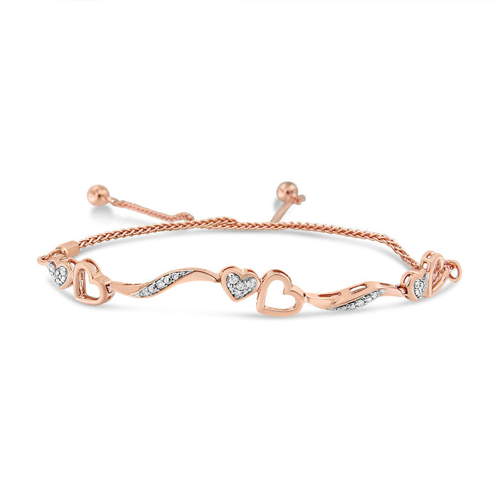 Pulsera bolo ajustable de onda y corazones con diamantes de 1/10 ct. p.t. en plata de ley, foto 2