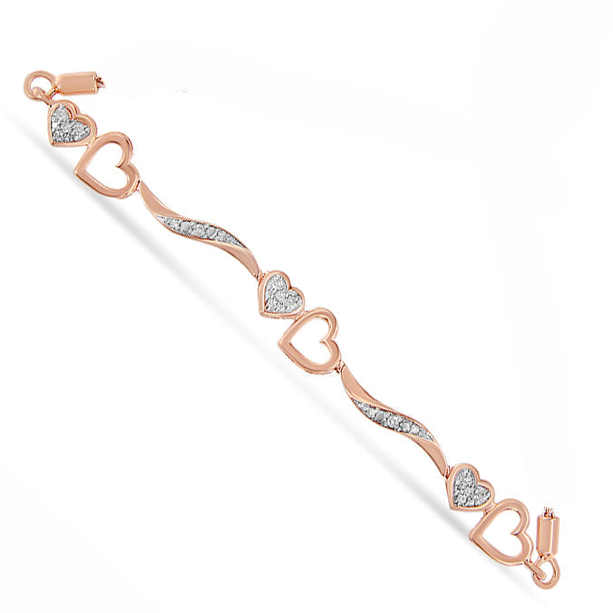 Pulsera bolo ajustable de onda y corazones con diamantes de 1/10 ct. p.t. en plata de ley, foto 8